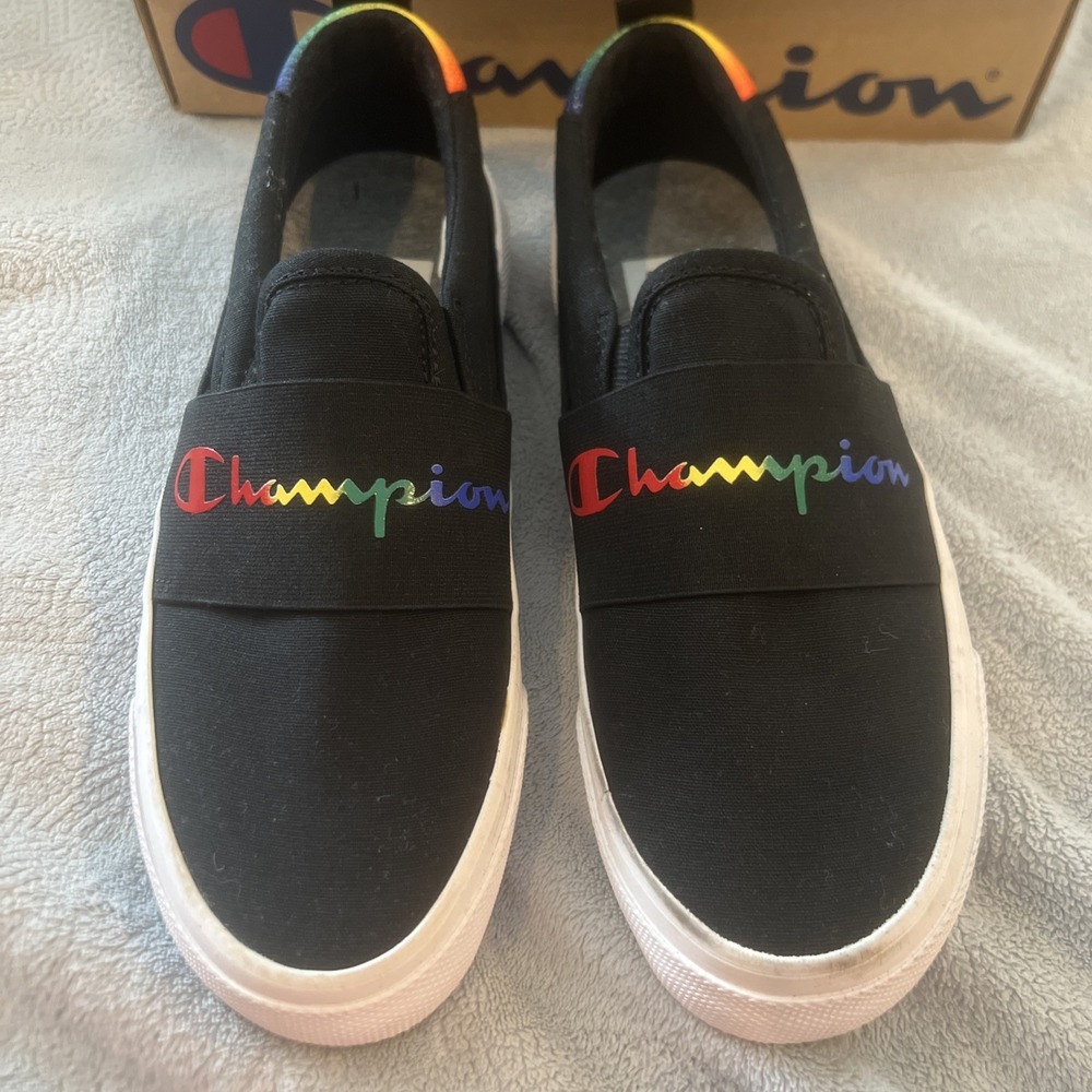Womens Champion black rainbow slip on Shoes size 7 skater sneakers